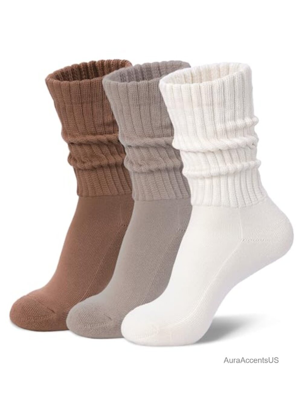 Womens Slouch Crew Socks Cotton Retro Ribbed Scrunch Boot Socks 3 Pairs